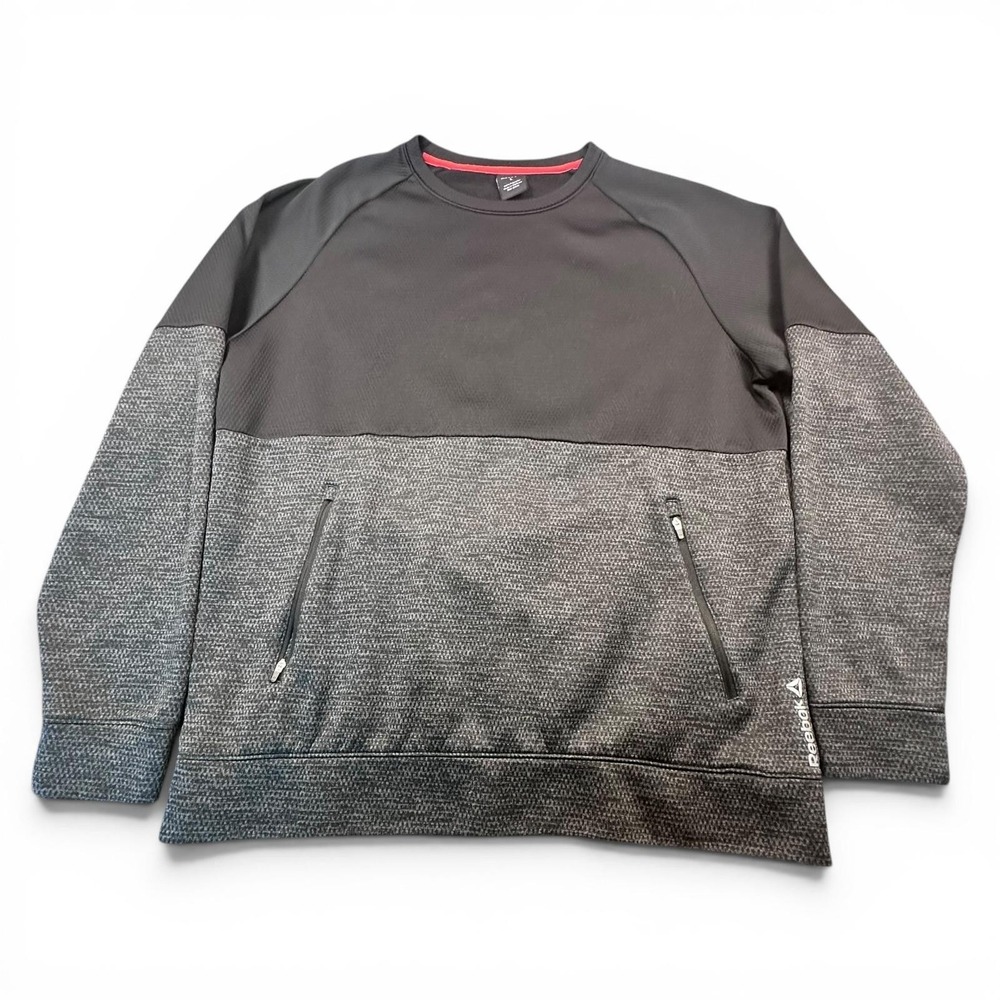 Reebok Sweatshirt Mens Large Gray Speedwick Fleece Pullover Zip Pockets Athletic